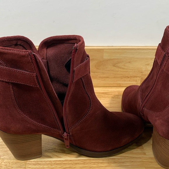 NEW Diba 7.5 Sleek Bootie Burgundy Red Leather Suede Side‎ Zipper 2" Heel - Picture 10 of 11